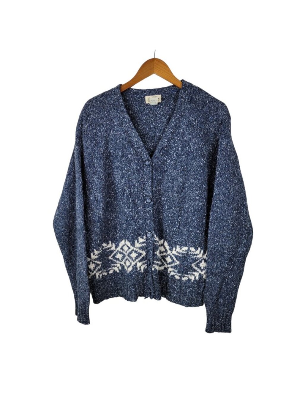 Vintage Sweater Wool Blend Size XL Chunky Knit Marled Icelandic Nordic Blue
